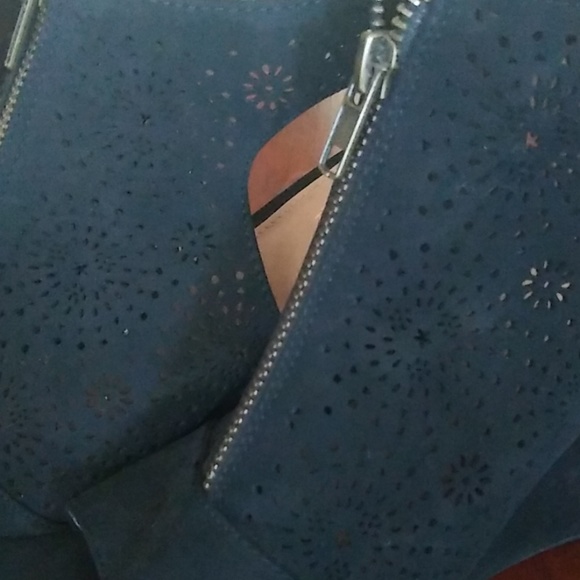 Report Faux Black Suede Laser Cut Zipper Wedge - Picture 7 of 8